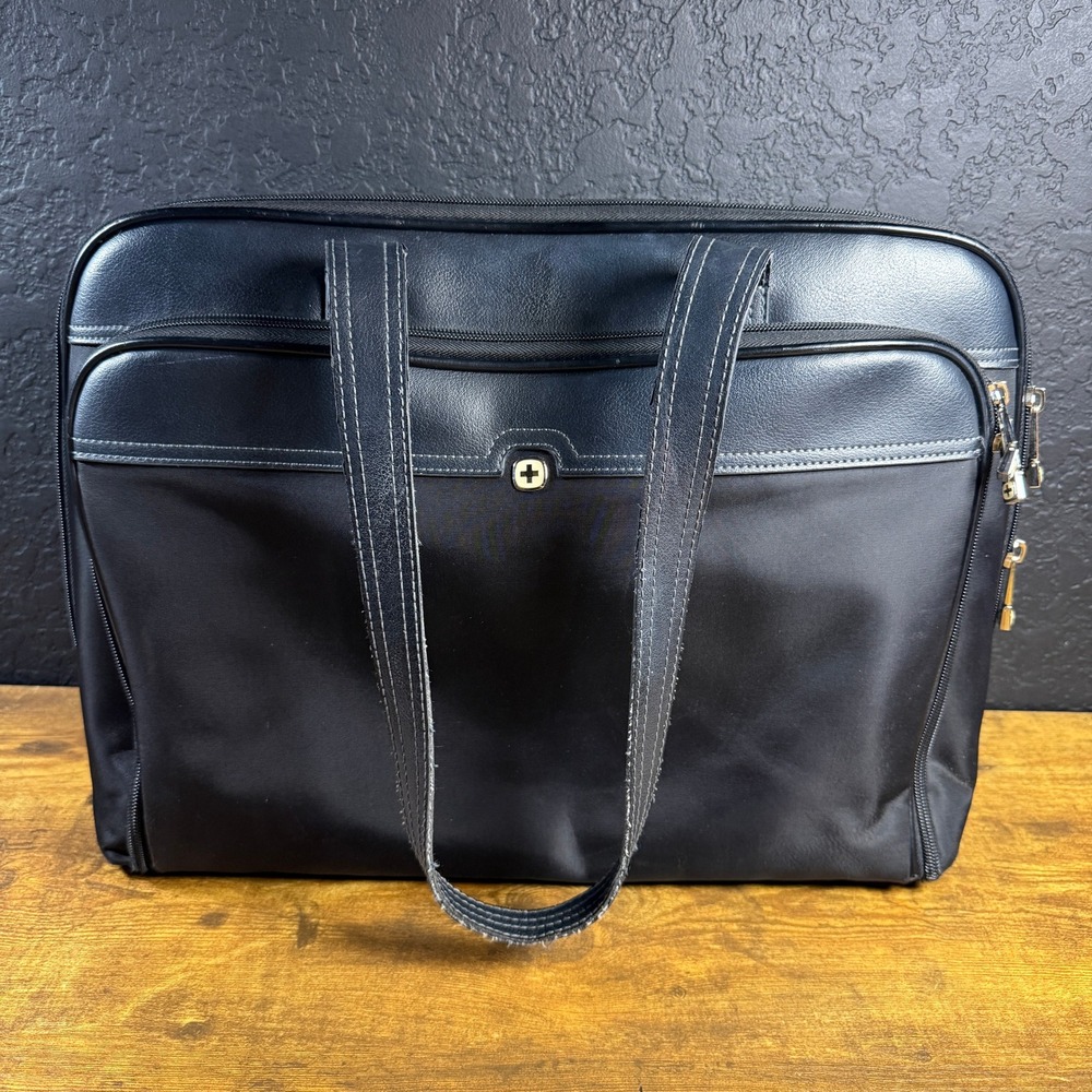 Wenger SwissGear Rhea Laptop Briefcase Bag Black Faux Leather Nylon Multi Pocket